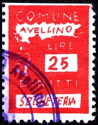 Marca da Bollo del Comune di AVELLINO su Carta Bianca di dimensioni 18 X 25,5 mm