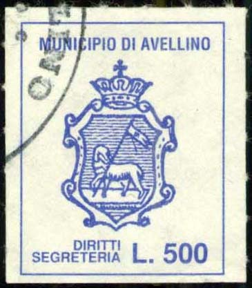 Marca da Bollo del Comune di AVELLINO su Carta Bianca di dimensioni 20,5 x 26 mm
