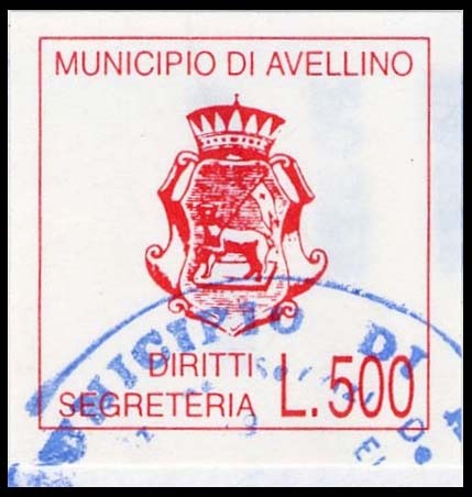 Marca da Bollo del Comune di AVELLINO su Carta Bianca di dimensioni 24,5 x 25 mm