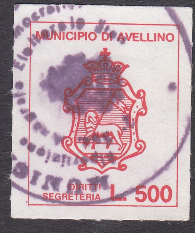 Marca da Bollo del Comune di AVELLINO su Carta Bianca di dimensioni 20,5 x 26 mm