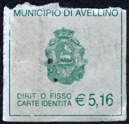 Marca da Bollo del Comune di AVELLINO su Carta Bianca di dimensioni 27 x 27 mm