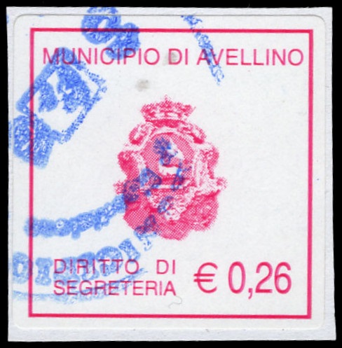 Marca da Bollo del Comune di AVELLINO su Carta Bianca di dimensioni 27 x 27 mm