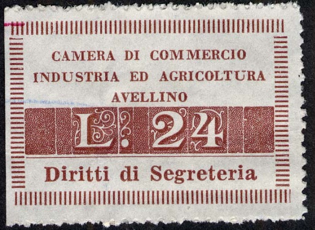 Marca da Bollo del Comune di AVELLINO su Carta Bianca di dimensioni 40 x 26 mm