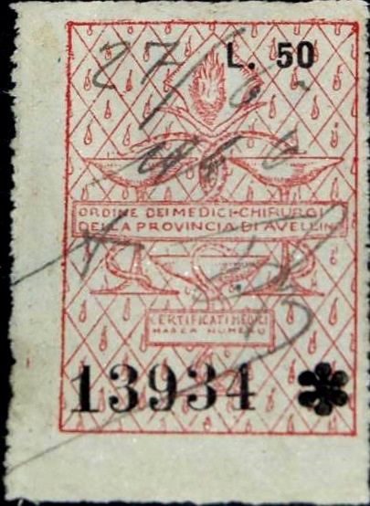 Marca da Bollo del Comune di AVELLINO su Carta Bianca di dimensioni 22,5 X 38 mm