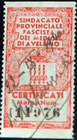 Marca da Bollo del Comune di AVELLINO su Carta Bianca di dimensioni 22,5 X 42 mm