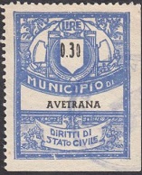 Marca da Bollo del Comune di AVETRANA su Carta Bianca Sottile di dimensioni 29 x 36,5 mm