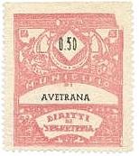 Marca da Bollo del Comune di AVETRANA su Carta Bianca Sottile di dimensioni 30 x 37 mm