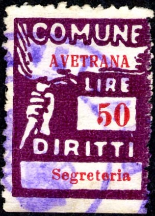 Marca da Bollo del Comune di AVETRANA su Carta Bianca di dimensioni 18,5 x 25 mm