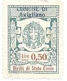 Marca da Bollo del Comune di AVIGLIANO su Carta Bianca di dimensioni 25,5 x 35 mm