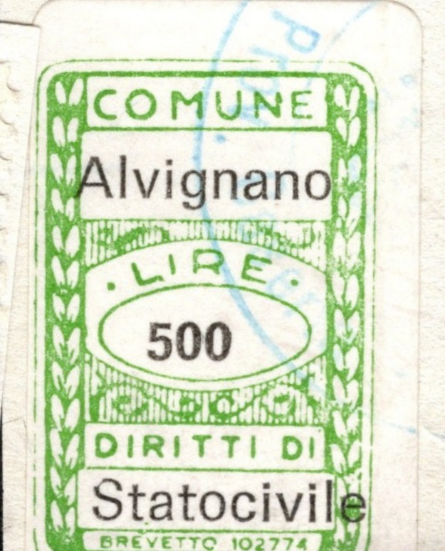 Marca da Bollo del Comune di AVIGLIANO su Carta Bianca di dimensioni 16 x 24 mm
