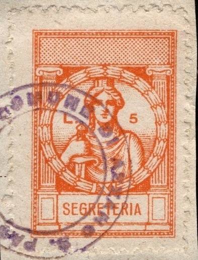Marca da Bollo del Comune di AZZANO SAN PAOLO su Carta Bianca di dimensioni 22,5 X 33 mm