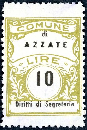 Marca da Bollo del Comune di AZZATE su Carta Bianca Sottile di dimensioni 22,5 x 29 mm