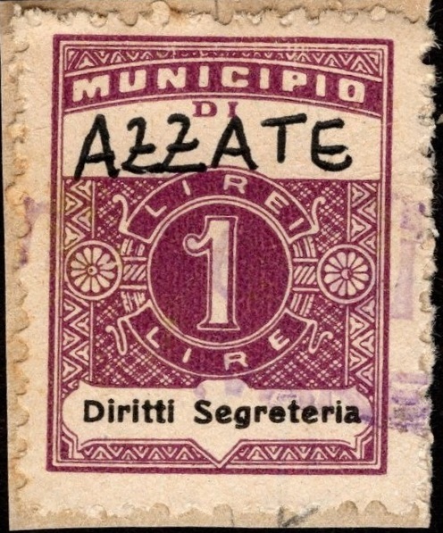 Marca da Bollo del Comune di AZZATE su Carta Bianca Sottile di dimensioni 23 x 29 mm