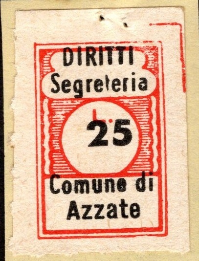 Marca da Bollo del Comune di AZZATE su Carta Bianca di dimensioni 20 x 26 mm