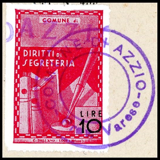 Marca da Bollo del Comune di AZZIO su Carta Bianca Sottile di dimensioni 21 X 32 mm