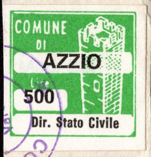 Marca da Bollo del Comune di AZZIO su Carta Bianca Sottile di dimensioni 20 x 20 mm