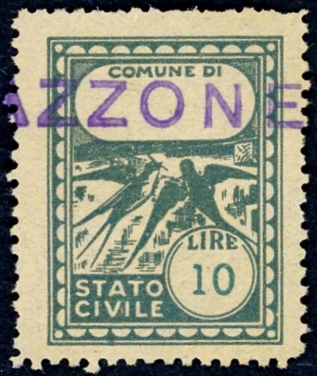 Marca da Bollo del Comune di AZZONE su Carta Bianca di dimensioni 22 x 29 mm