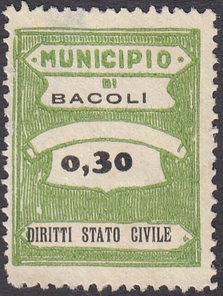 Marca da Bollo del Comune di BACOLI su Carta Bianca di dimensioni 22,5 x 29 mm