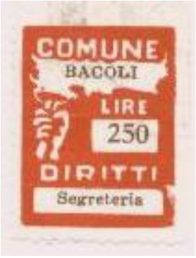 Marca da Bollo del Comune di BACOLI su Carta Bianca di dimensioni 20 x 27,5 mm