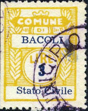 Marca da Bollo del Comune di BACOLI su Carta Bianca di dimensioni mm