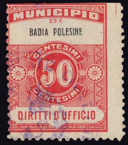 Marca da Bollo del Comune di BADIA POLESINE su Carta Bianca Sottile di dimensioni 24 x 31 mm