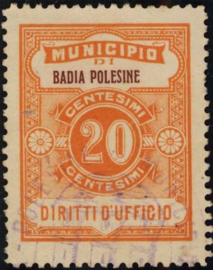 Marca da Bollo del Comune di BADIA POLESINE su Carta Bianca di dimensioni 22,5 x 29 mm