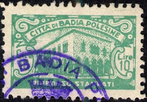 Marca da Bollo del Comune di BADIA POLESINE su Carta Bianca Sottile di dimensioni 27 x 16 mm