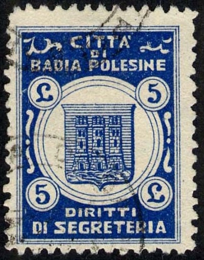 Marca da Bollo del Comune di BADIA POLESINE su Carta Bianca Sottile di dimensioni 22,5 x 30 mm