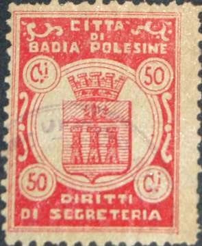 Marca da Bollo del Comune di BADIA POLESINE su Carta Bianca Sottile di dimensioni 22,5 x 30 mm