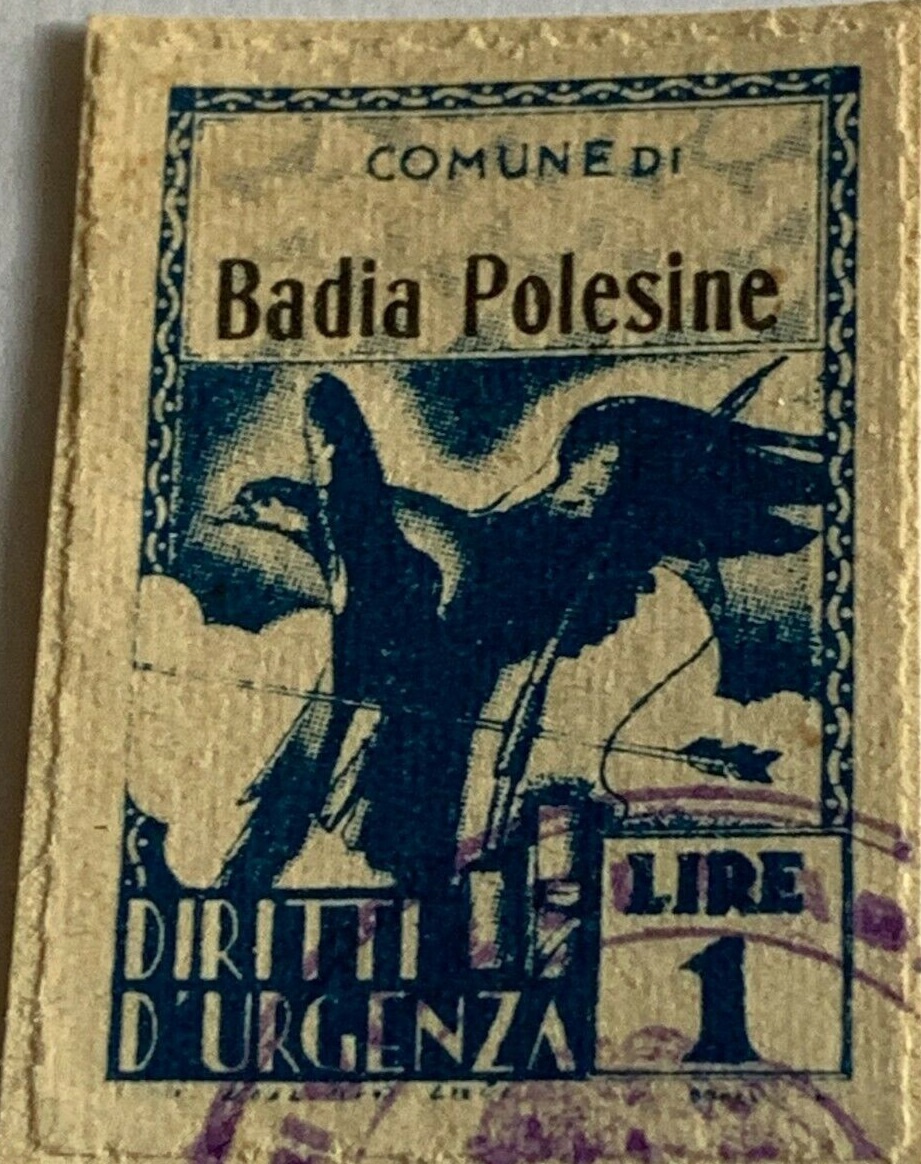 Marca da Bollo del Comune di BADIA POLESINE su Carta Bianca Sottile di dimensioni 21 x 32,5 mm