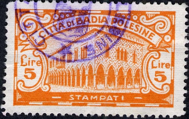 Marca da Bollo del Comune di BADIA POLESINE su Carta Bianca di dimensioni 39 x 23 mm