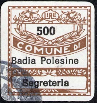 Marca da Bollo del Comune di BADIA POLESINE su Carta Bianca di dimensioni 19 x 21 mm