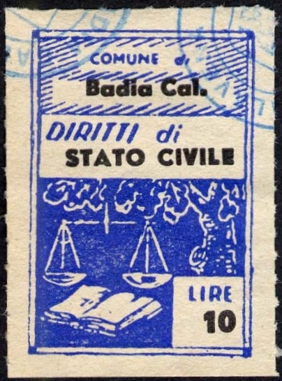 Marca da Bollo del Comune di BADIA CALAVENA su di dimensioni 21,5 x 31,5 mm