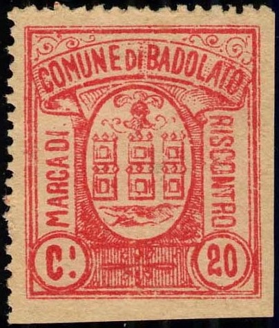 Marca da Bollo del Comune di BADOLATO su Carta Bianca di dimensioni 23,5 x 28 mm