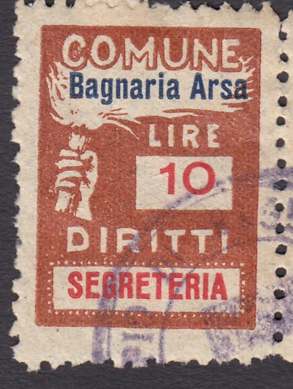 Marca da Bollo del Comune di BAGNARIA ARSA su Carta Bianca di dimensioni 18 X 25,5 mm