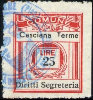 Marca da Bollo del Comune di CASCINA TERME su Carta Bianca di dimensioni 21 x 24,5 mm