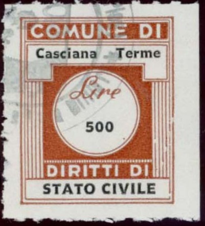 Marca da Bollo del Comune di CASCINA TERME su Carta Bianca di dimensioni 21 X 27 mm