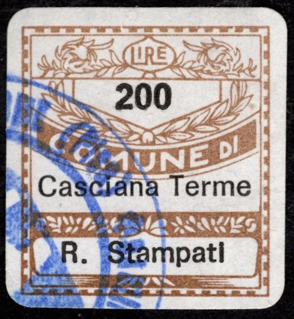 Marca da Bollo del Comune di CASCINA TERME su Carta Bianca di dimensioni 20 x 20 mm