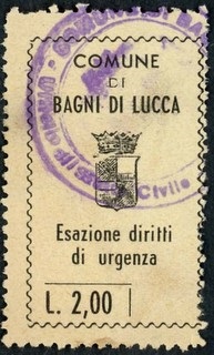 Marca da Bollo del Comune di BAGNI DI LUCCA su Carta Bianca di dimensioni 22 x 34 mm