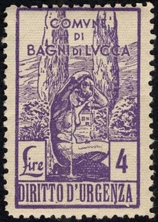 Marca da Bollo del Comune di BAGNI DI LUCCA su Carta Bianca di dimensioni 21 x 34 mm