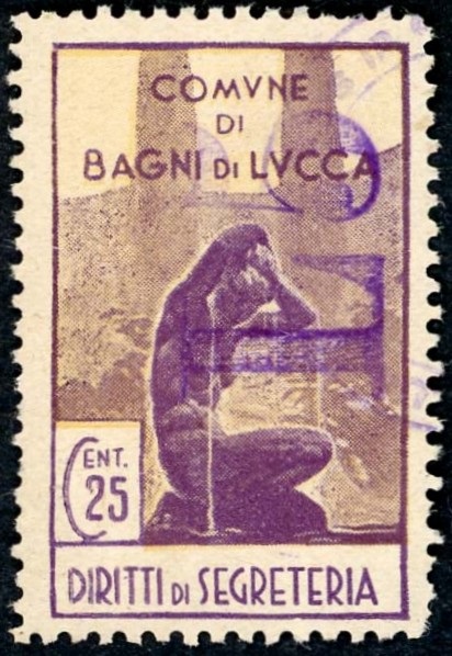 Marca da Bollo del Comune di BAGNI DI LUCCA su Carta Bianca di dimensioni 21 x 34 mm