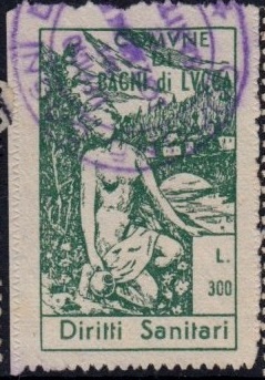 Marca da Bollo del Comune di BAGNI DI LUCCA su Carta Bianca di dimensioni 21 x 34 mm