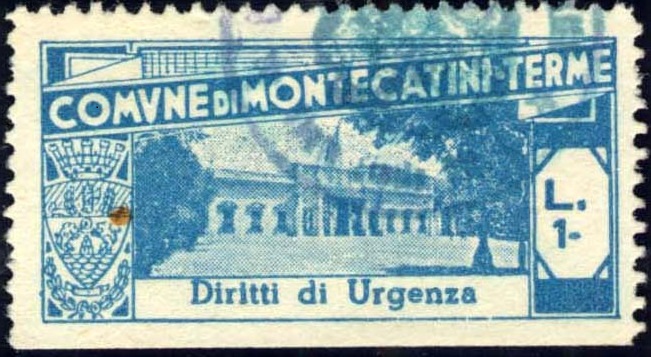 Marca da Bollo del Comune di MONTECATINI TERME su Carta Bianca di dimensioni 40 x 19,5 mm