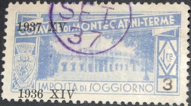 Marca da Bollo del Comune di MONTECATINI TERME su Carta Bianca di dimensioni 40 x 19,5 mm