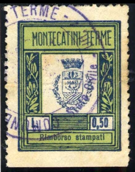 Marca da Bollo del Comune di MONTECATINI TERME su Carta Bianca di dimensioni 40 x 19,5 mm