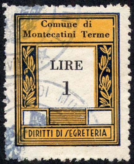 Marca da Bollo del Comune di MONTECATINI TERME su Carta Bianca di dimensioni 23 x 27 mm