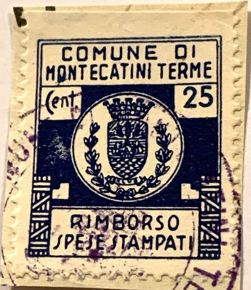 Marca da Bollo del Comune di MONTECATINI TERME su Carta Bianca di dimensioni 22 x 28 mm