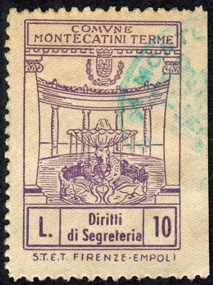Marca da Bollo del Comune di MONTECATINI TERME su Carta Bianca Sottile di dimensioni 21,5 x 32 mm