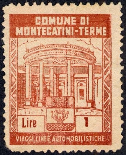 Marca da Bollo del Comune di MONTECATINI TERME su Carta Bianca Sottile di dimensioni 23 x 29,5 mm