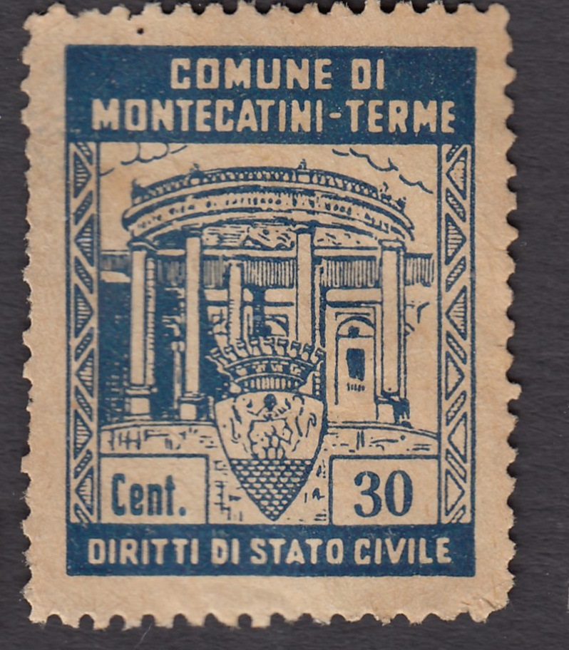 Marca da Bollo del Comune di MONTECATINI TERME su Carta Bianca Sottile di dimensioni 23 x 29,5 mm